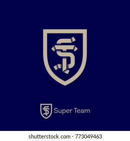 Super team logo. Sport team emblem. S letter and T letter in the shield.