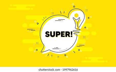 Super text. Idea yellow chat bubble banner. Special offer sign. Best value promotion symbol. Super chat message lightbulb. Idea light bulb background. Vector