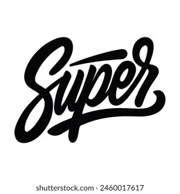 Super text lettering black handwritten logo on white 