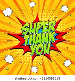 super thank you comic bubble pop art vector illustration  