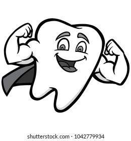 Super Tooth Illustration - A vector cartoon illustration of a Superhero Tooth.