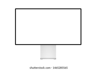 Super trendy realistic thin frame professional monitor mock up with blank white screen isolated.