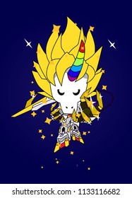 super unicorn with robot armor, stars, cute magical unicorn, sweet kids graphics for t-shirts and toys, vector design and can use for logo