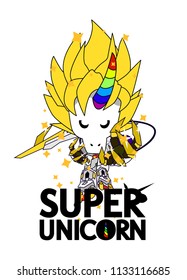 super unicorn with robot armor, stars, cute magical unicorn, sweet kids graphics for t-shirts and toys, vector design and can use for logo