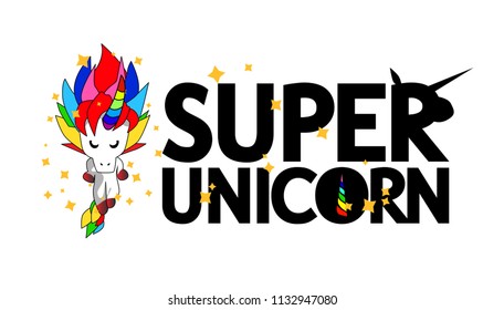 super unicorn with stars, cute magical unicorn, sweet kids graphics for t-shirts and unicorn toys, vector design and cone use for logo