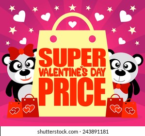 Super  Valentine's day Price  card with pandas