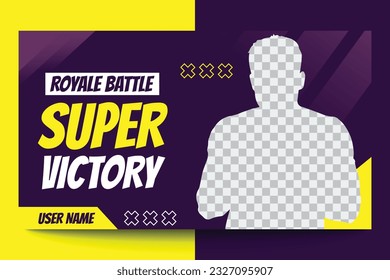 Super victory gaming thumbnail and web banner editable vector template
