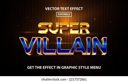 Super villain editable text effect template, golden and blue gradient font effect style