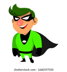 Super Villain Figure wearing mask and green costume with cloak Mascot Characters Cartoon Vector