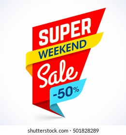 Super Weekend Sale banner. Big sale special offer, save up to 50%. Vector illustration.