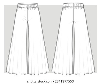 Super wide leg jersey pants. Technical sketch. Vector illustration.