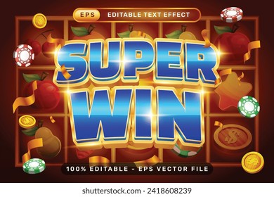 super win 3d text effect and editable text effect with slot machine illustration	