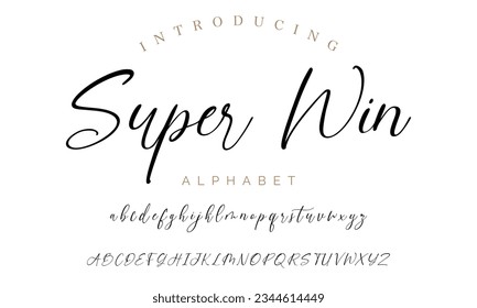 Super Win calligraphy script. Vector alphabet.