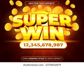 super win text effect, editable, 3d text. for game. vector template