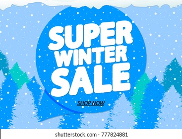 Super Winter Sale, poster design template, discount speech bubble banner, vector illustration