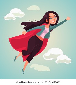 Super woman character flying. Vector flat cartoon illustration