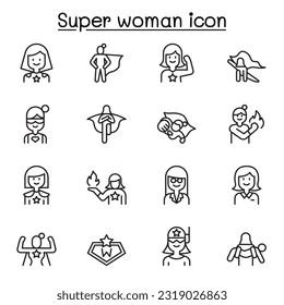 Super woman icon set in thin line style