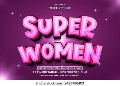 Diseño de plantillas de efecto de texto editable 3D para Super Women con estilo 3d para marca y logotipo de negocios