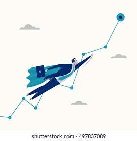 Super Worker. Businessman Flies To The Goal In The Mantle Of The Superman. Business Concept Illustration
