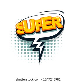 Super wow comic text collection sound effects pop art style. Set vector speech bubble with word and short phrase cartoon expression illustration. Comics book colored background template.