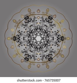 Superb design poster, cover, card design in gray, brown and beige colors. Trendy stylized snowflakes and elements memphis cards. Snowflakes design. Retro style texture, abstract winter elements.