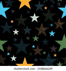 Superb spectrum stars dark seamless background. Stars and scrapes are laid out in an interesting seamless pattern.