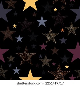 Superb spectrum stars dark seamless background. Stars and scrapes are laid out in an interesting seamless pattern.