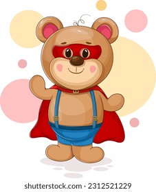 Superbear: Fun vector illustration of a bear-boy in a superhero cape