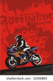 Super-bike with rider. Vector grunge background illustration.