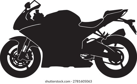 Superbike side view, motorcycle profile icon, motorized vehicle graphic, heavy duty transport illustration.