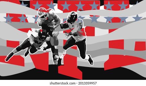 Superbowl. American football. Background with American football players. Illustration on the theme of American football, sports competitions.