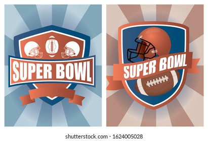 superbowl sport poster with helmet and balloon shields vector design