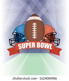 superbowl sport poster with helmets and balloon frame vector design