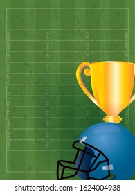 superbowl sport poster with trophy and helmet vector illustration design