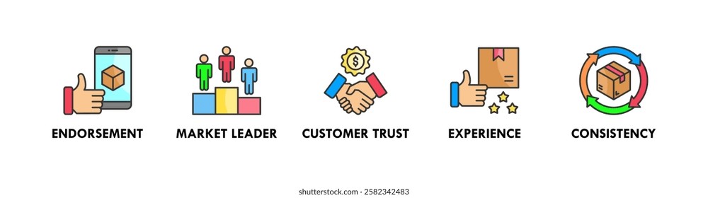 Superbrand banner web icon illustration concept with icon of endorsement, market leader, customer trust, experience, and consistency