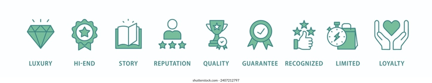 Superbrand banner web icon vector illustration concept with icon of luxury, hi-end, story, reputation, quality, guarantee, recognized, limited and loyalty