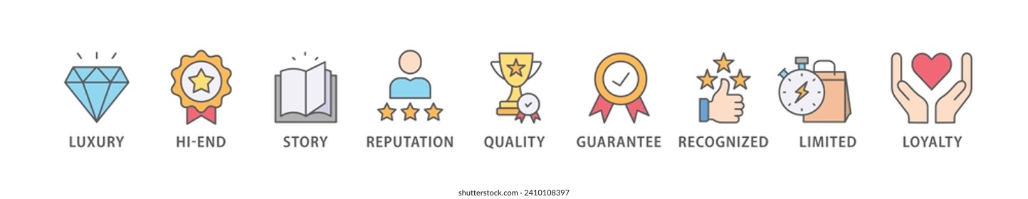 Superbrand banner web icon vector illustration concept with icon of luxury, hi-end, story, reputation, quality, guarantee, recognized, limited and loyalty
