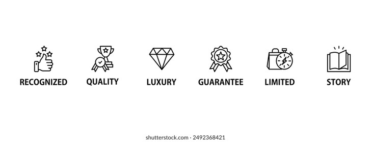 Superbrand banner web icon vector illustration concept with icon of luxury, hi-end, story, reputation, quality, guarantee, recognized, limited and loyalty