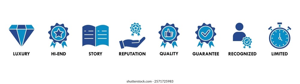 Superbrand banner web icon vector illustration concept with icon of luxury, hi-end, story, reputation, quality, guarantee, recognized, limited and loyalty 