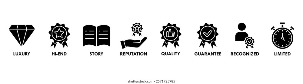 Superbrand banner web icon vector illustration concept with icon of luxury, hi-end, story, reputation, quality, guarantee, recognized, limited and loyalty 