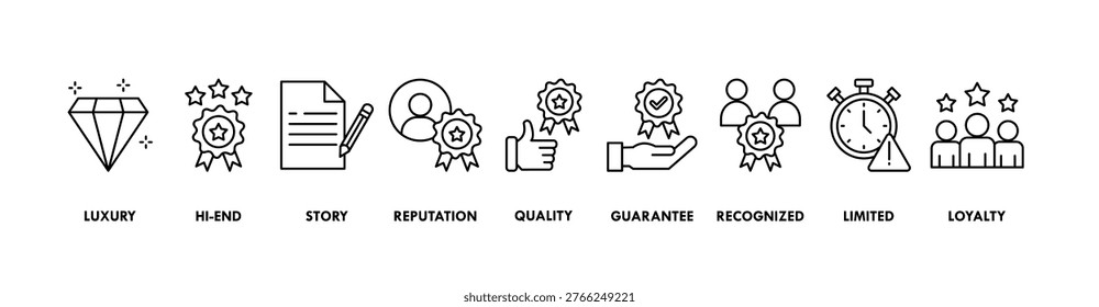 Superbrand banner web icon vector illustration concept with icon of luxury, hi-end, story, reputation, quality, guarantee, recognized, limited and loyalty