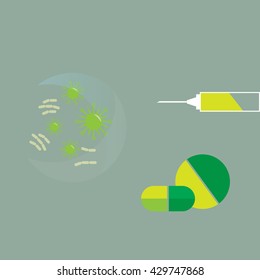 superbugs various bacteria and microbes cartoon vector illustration, Lab test for find to heal up from superbugs
