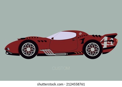 Supercar design concept. Generic luxury car. Side view of car presentation