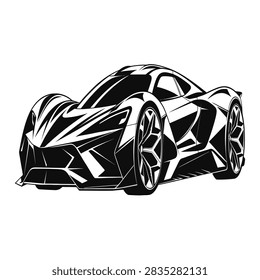 Supercar vector illustration featuring aggressive aerodynamics and bold geometric lines in high contrast black white