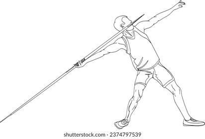 Ilustración supercargada de Javelin Throw - Acción atlética dinámica sobre fondo blanco, Ilustración de Javelin arrojado con superpotencias - Persona deportiva lanzando Javelin