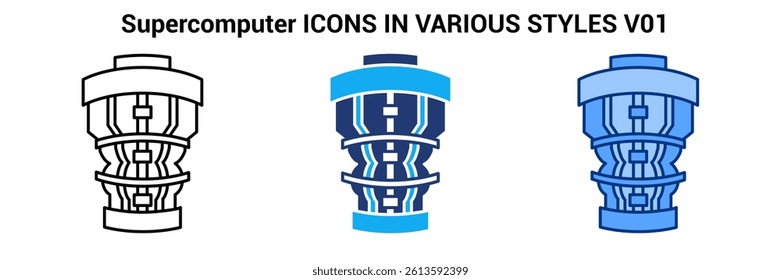 Supercomputer icon represented by quantum computer Line, Blue, Dualtone style.