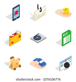 Supercomputer icons set. Isometric set of 9 supercomputer vector icons for web isolated on white background