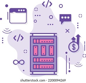 Supercomputers Sign, Main Frame PC Or Gaming Chassis Stock Illustration, Super Computer Concept, Server Cabinet Vector Icon Design, Cloud Computing And Web Hosting Services Symbol, 