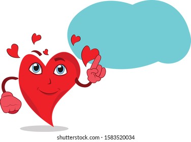 supercool funny heart lovely character showing a blank bubble