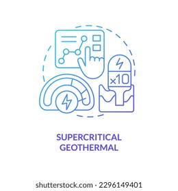 Supercritical geothermal blue gradient concept icon. Ten times more power. Geothermal energy trend abstract idea thin line illustration. Isolated outline drawing. Myriad Pro-Bold font used